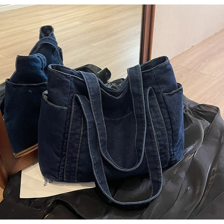 Denim Shoulder Bag Women Designer Mother Pack Large Capacity Luxury Crossbody Tote Bag Casual Jeans Handbag Multi-pocket Handbag