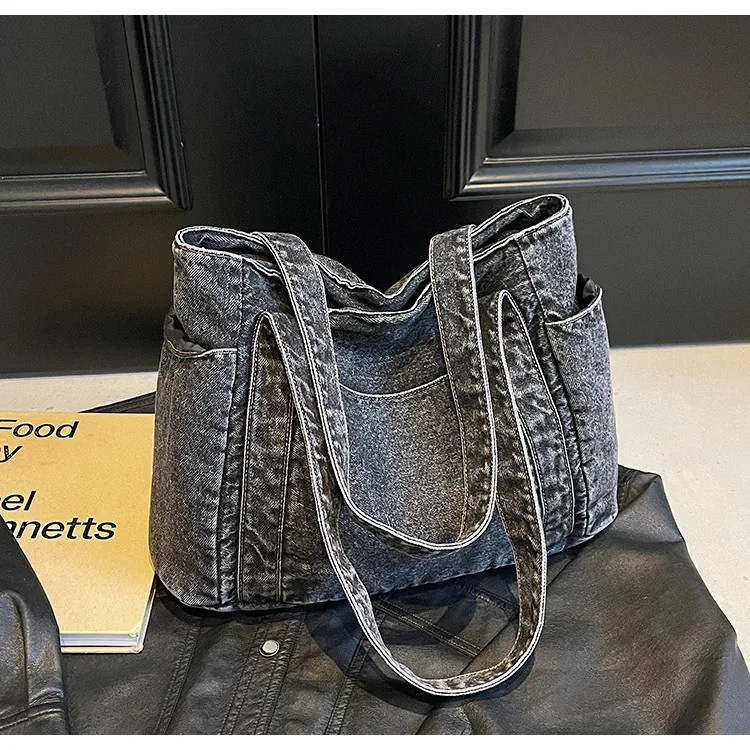 Denim Shoulder Bag Women Designer Mother Pack Large Capacity Luxury Crossbody Tote Bag Casual Jeans Handbag Multi-pocket Handbag