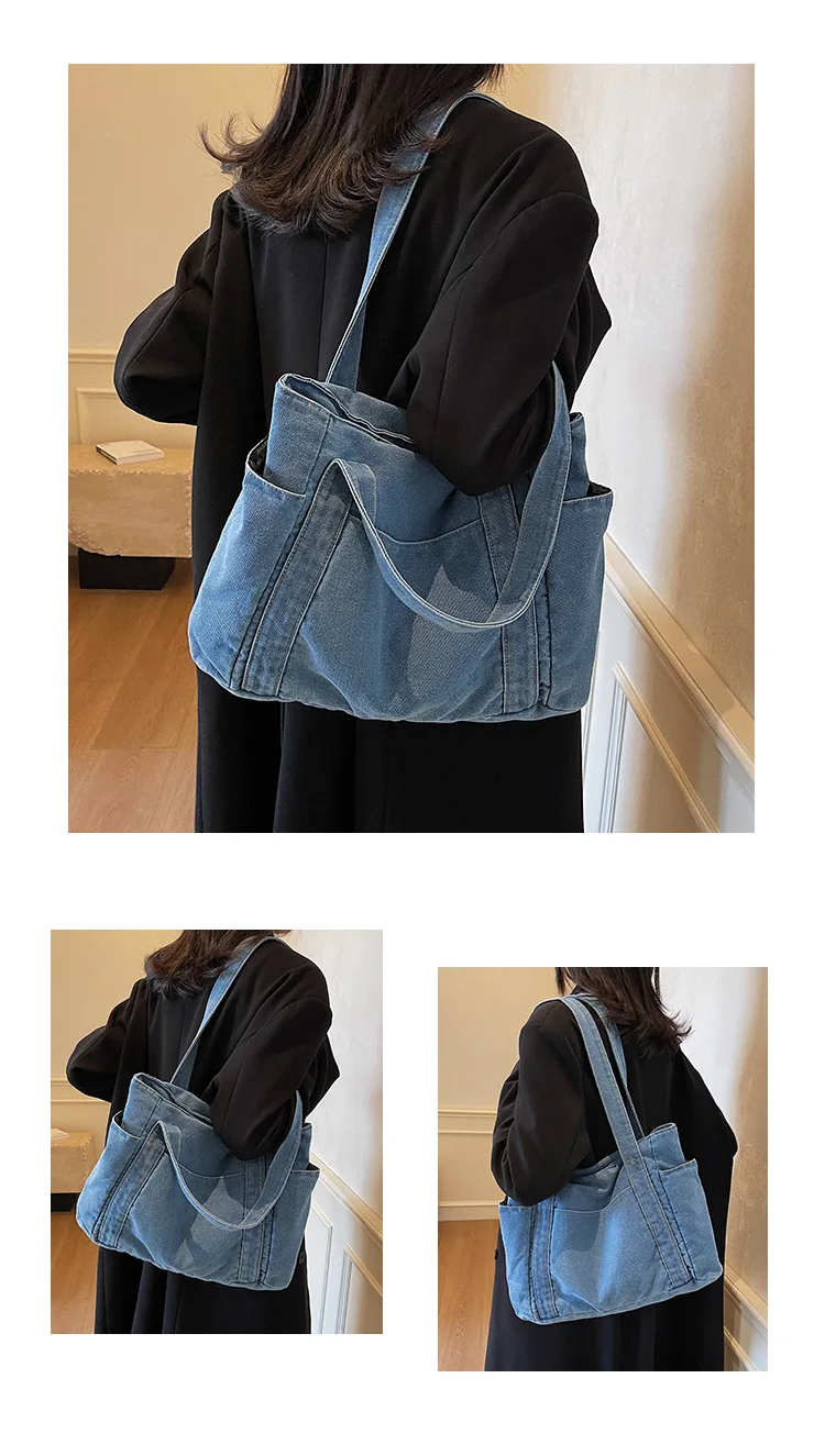 Denim Shoulder Bag Women Designer Mother Pack Large Capacity Luxury Crossbody Tote Bag Casual Jeans Handbag Multi-pocket Handbag