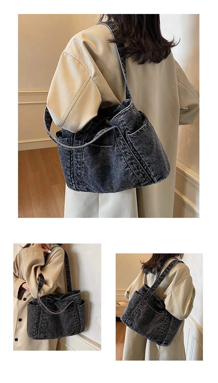 Denim Shoulder Bag Women Designer Mother Pack Large Capacity Luxury Crossbody Tote Bag Casual Jeans Handbag Multi-pocket Handbag