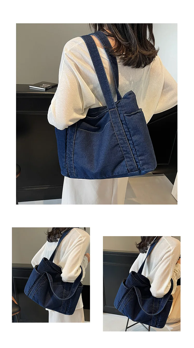 Denim Shoulder Bag Women Designer Mother Pack Large Capacity Luxury Crossbody Tote Bag Casual Jeans Handbag Multi-pocket Handbag