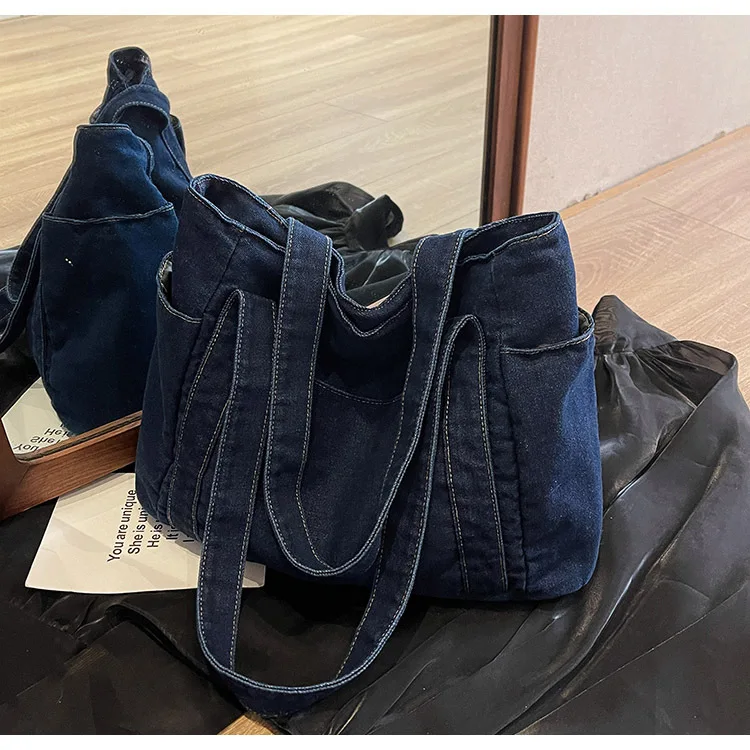 Denim Shoulder Bag Women Designer Mother Pack Large Capacity Luxury Crossbody Tote Bag Casual Jeans Handbag Multi-pocket Handbag