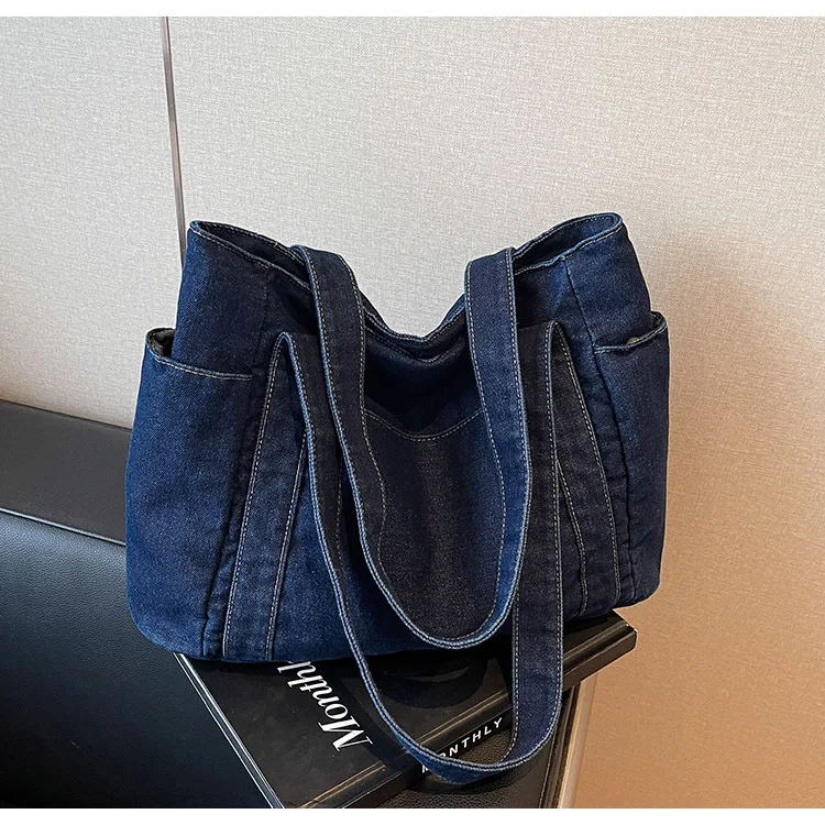 Denim Shoulder Bag Women Designer Mother Pack Large Capacity Luxury Crossbody Tote Bag Casual Jeans Handbag Multi-pocket Handbag