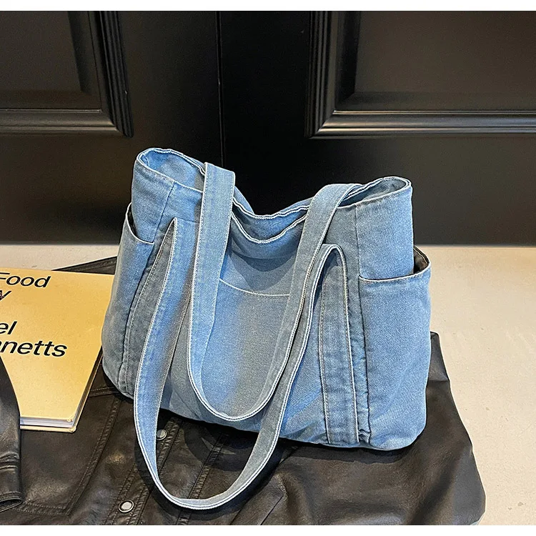 Denim Shoulder Bag Women Designer Mother Pack Large Capacity Luxury Crossbody Tote Bag Casual Jeans Handbag Multi-pocket Handbag