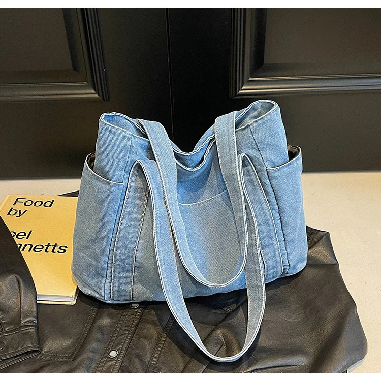 Denim Shoulder Bag Women Designer Mother Pack Large Capacity Luxury Crossbody Tote Bag Casual Jeans Handbag Multi-pocket Handbag
