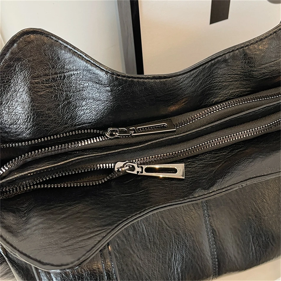 Women's Vintage Sturdy Wear-Resistant Tote Bag Large Capacity Multi-Pocket Leather Shoulder Crossbody Handbag for Daily Commute