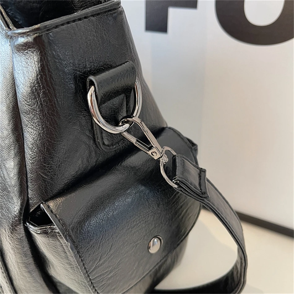 Women's Vintage Sturdy Wear-Resistant Tote Bag Large Capacity Multi-Pocket Leather Shoulder Crossbody Handbag for Daily Commute