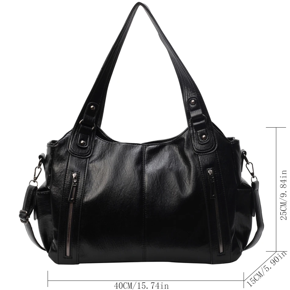 Women's Vintage Sturdy Wear-Resistant Tote Bag Large Capacity Multi-Pocket Leather Shoulder Crossbody Handbag for Daily Commute