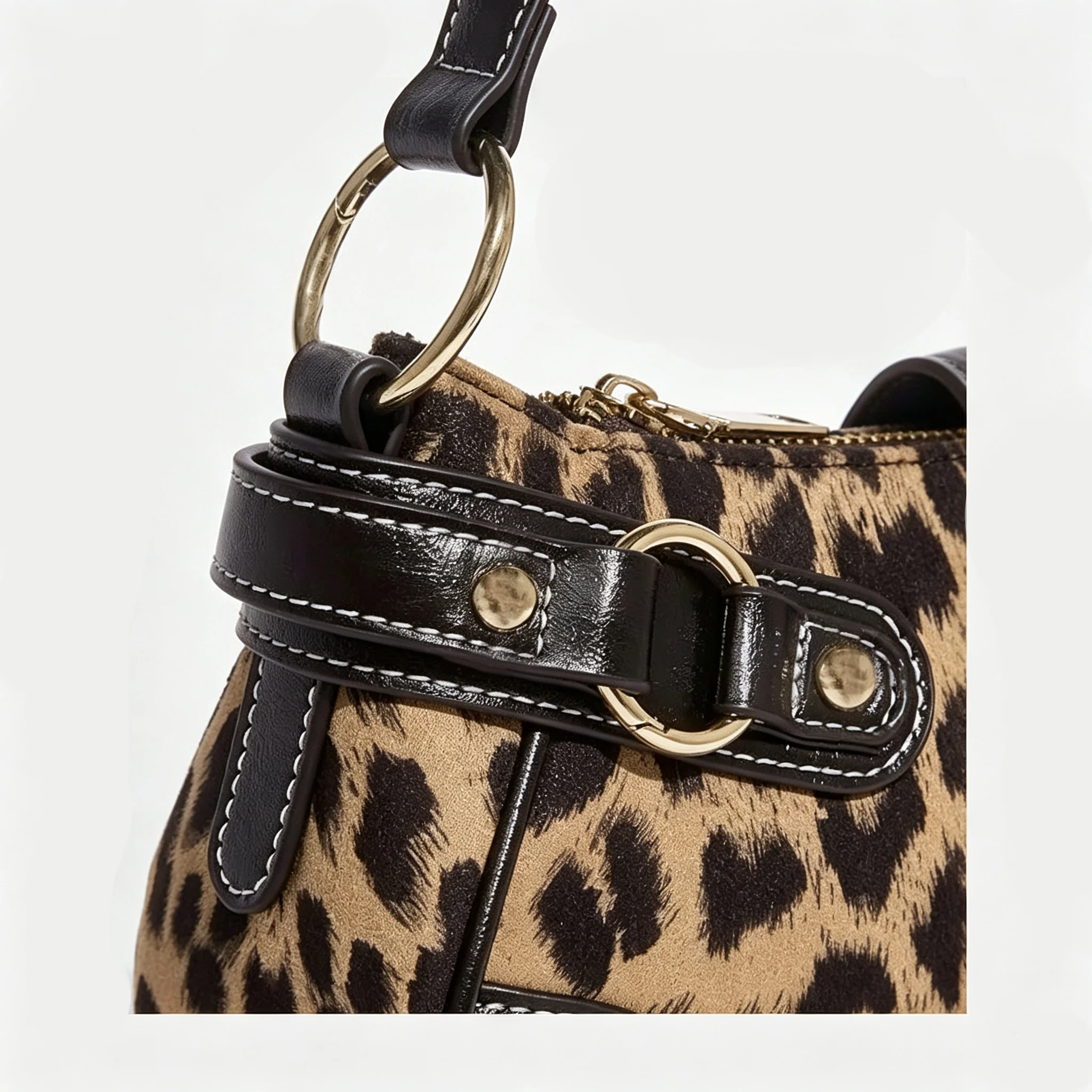 Y2K Leopard Print Underarm Shoulder Bag For Women Retro Buckle Splicing PU Leather Baguette Handbag Trendy Ladies Street Hobo Purse Daily Party