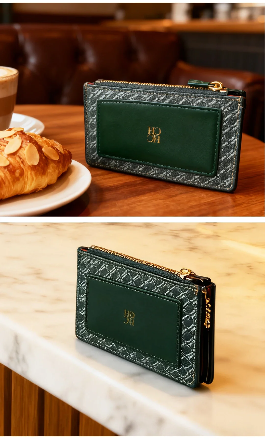 CH Embossed PU Leather Card Holder Women Zipper Coin Purse Slim ID Credit Card Wallet Small Clutch Bag