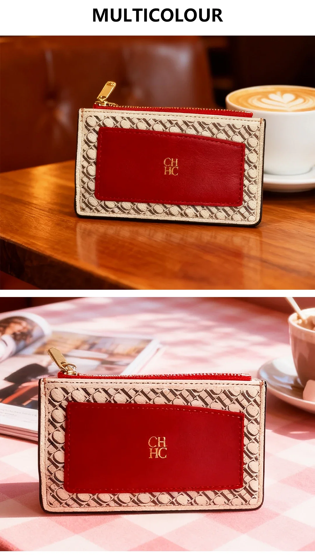 CH Embossed PU Leather Card Holder Women Zipper Coin Purse Slim ID Credit Card Wallet Small Clutch Bag