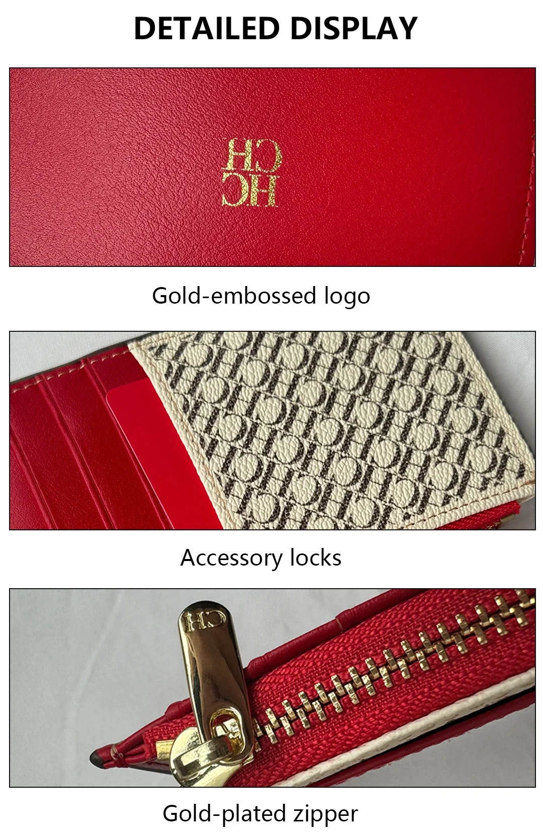 CH Embossed PU Leather Card Holder Women Zipper Coin Purse Slim ID Credit Card Wallet Small Clutch Bag