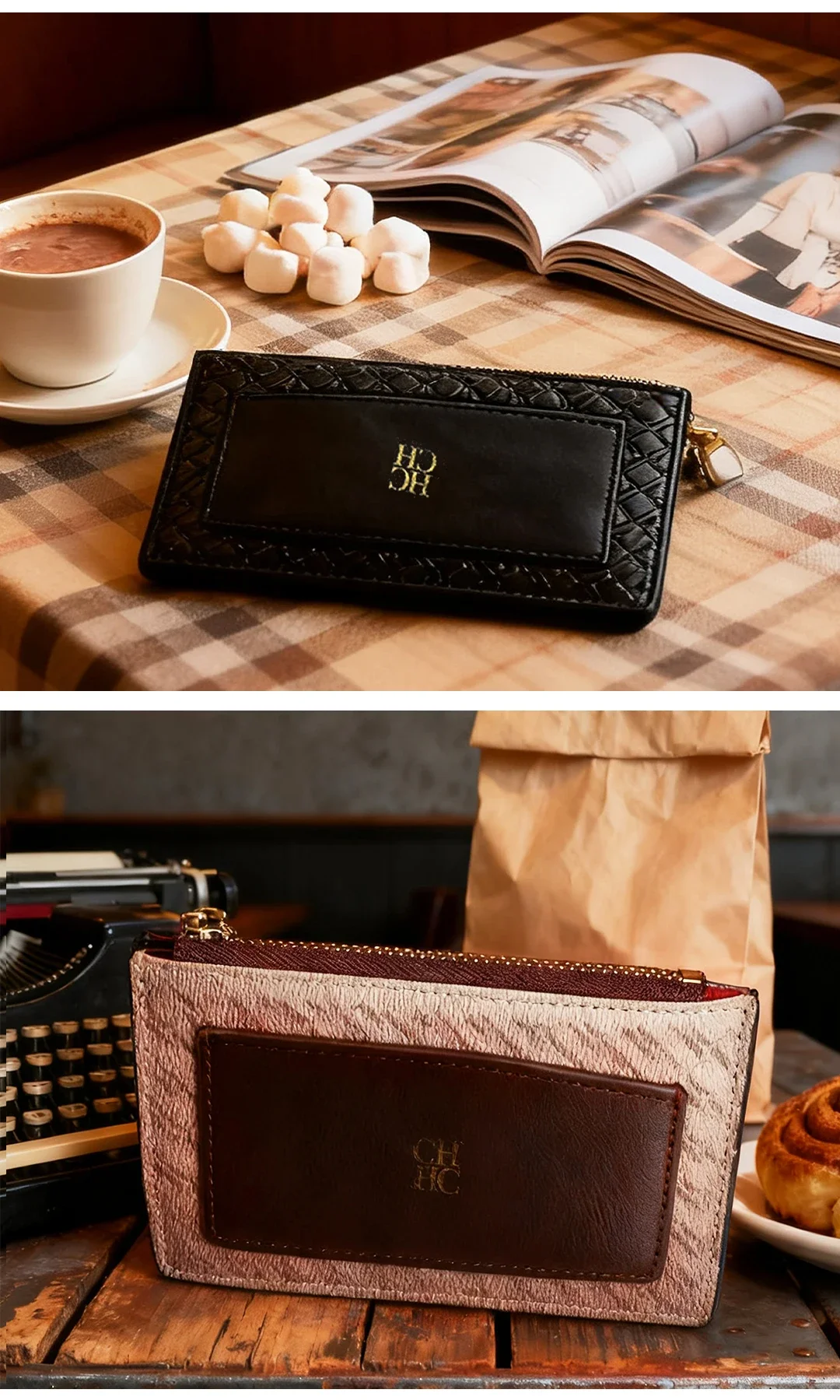 CH Embossed PU Leather Card Holder Women Zipper Coin Purse Slim ID Credit Card Wallet Small Clutch Bag