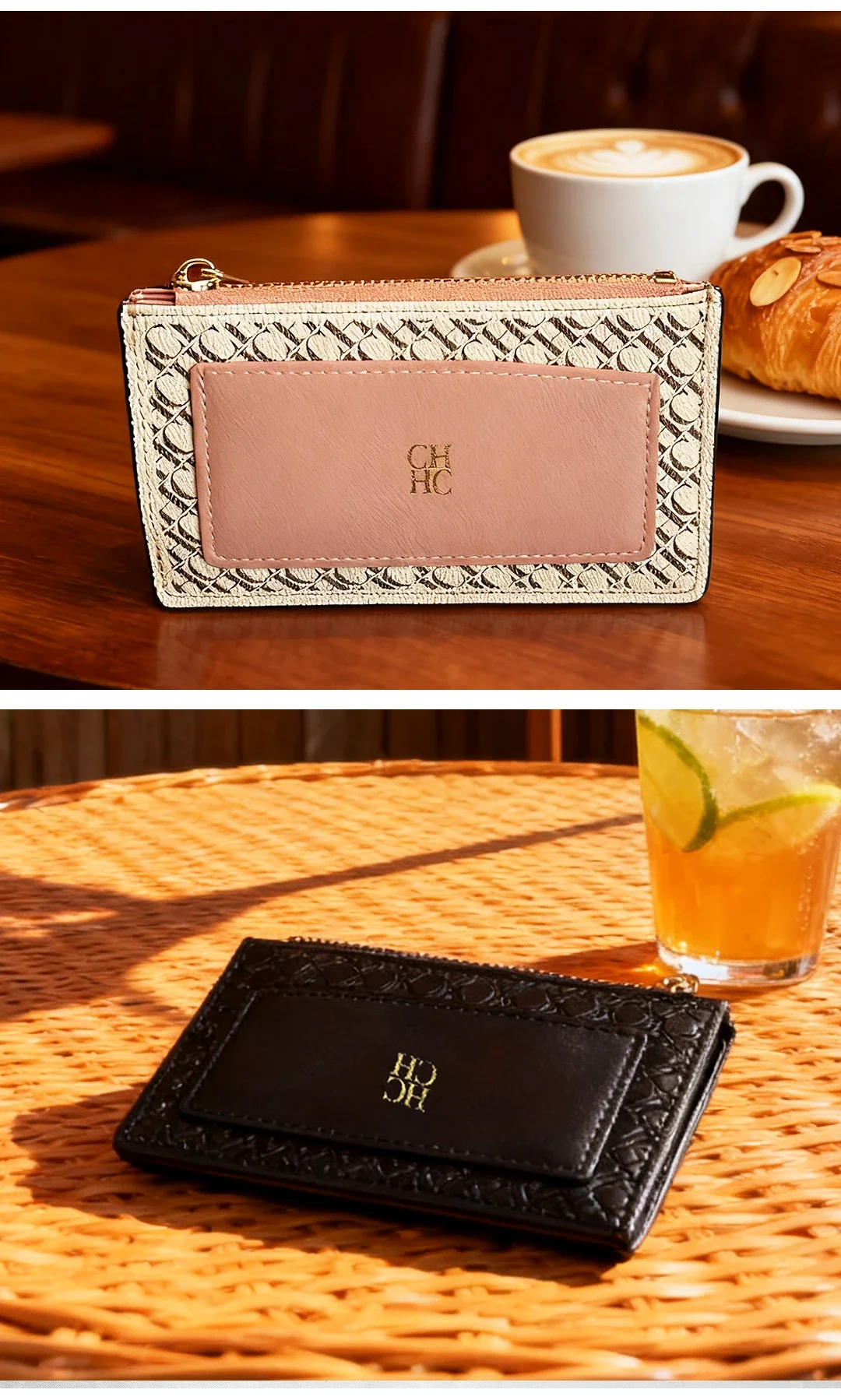 CH Embossed PU Leather Card Holder Women Zipper Coin Purse Slim ID Credit Card Wallet Small Clutch Bag