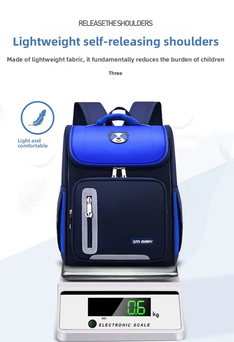 Lightweight Kids Backpack 1 3 6 Grade Spine Protection Reflective Space School Bag for Elementary Students