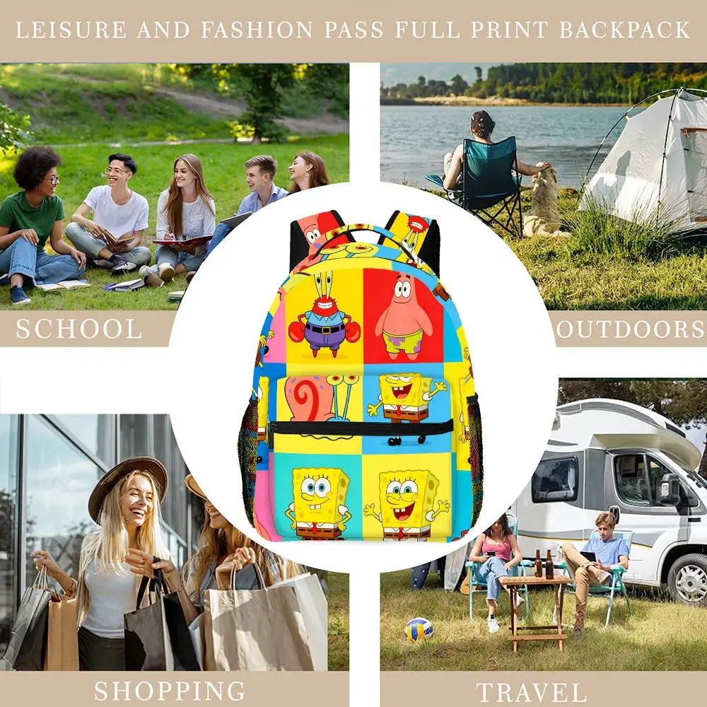 Anime SpongeBob SquarePants Backpack, Cartoon Patrick Gary Print School Bookbag, Portable Lightweight Travel Bag for Picnic