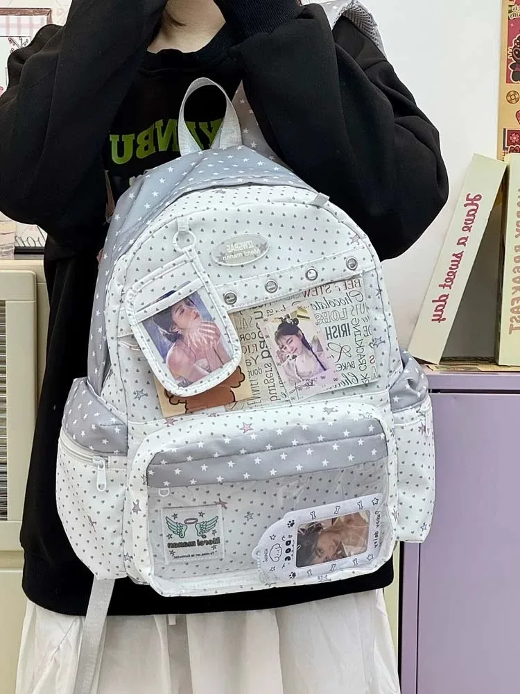 New Y2K Cute Star Polka Dot Ita Backpack Large Capacity  Student Schoolbag DIY Display  Outdoor Knapsack Casual Travel Rucksacks