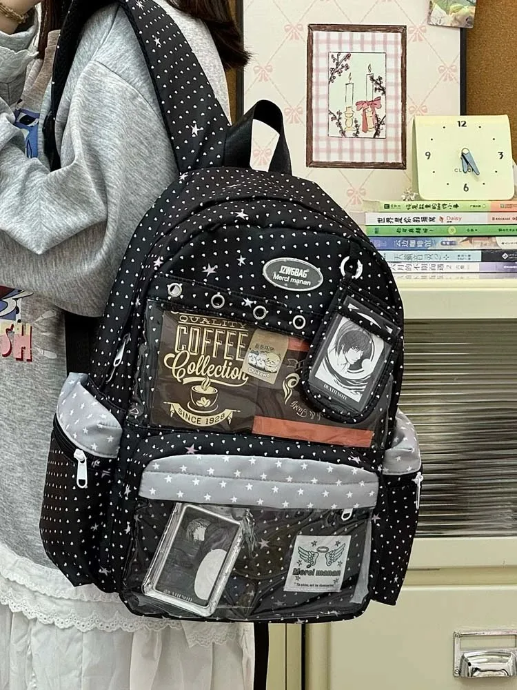 New Y2K Cute Star Polka Dot Ita Backpack Large Capacity  Student Schoolbag DIY Display  Outdoor Knapsack Casual Travel Rucksacks