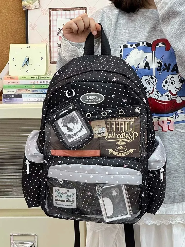 New Y2K Cute Star Polka Dot Ita Backpack Large Capacity  Student Schoolbag DIY Display  Outdoor Knapsack Casual Travel Rucksacks