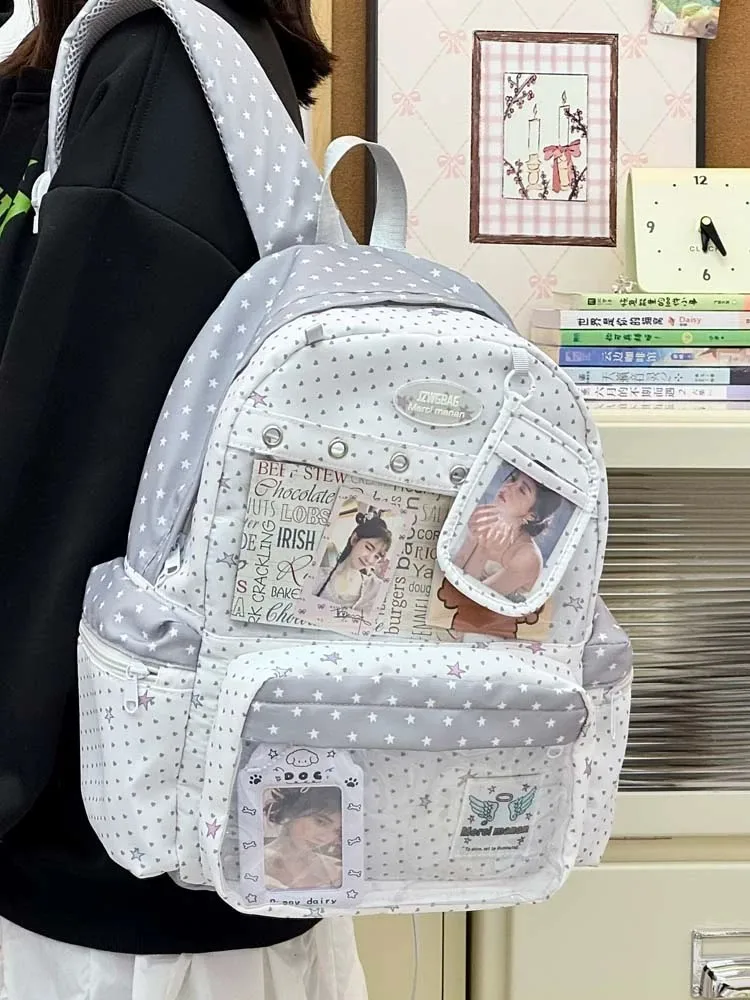 New Y2K Cute Star Polka Dot Ita Backpack Large Capacity  Student Schoolbag DIY Display  Outdoor Knapsack Casual Travel Rucksacks