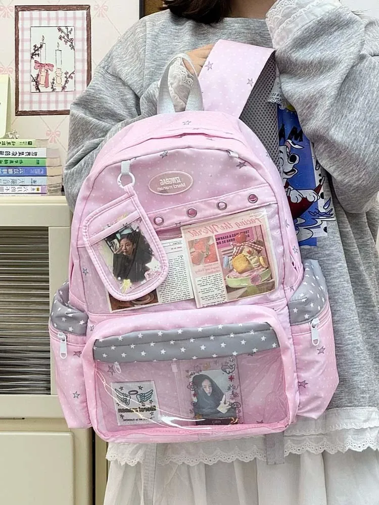 New Y2K Cute Star Polka Dot Ita Backpack Large Capacity  Student Schoolbag DIY Display  Outdoor Knapsack Casual Travel Rucksacks