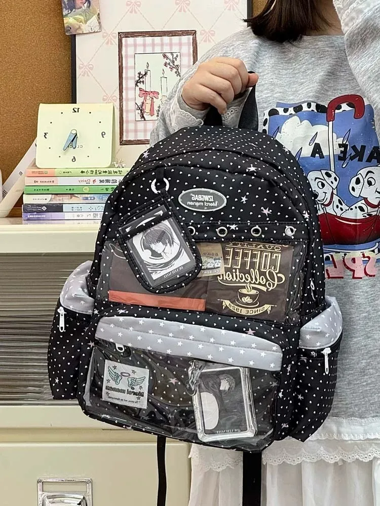 New Y2K Cute Star Polka Dot Ita Backpack Large Capacity  Student Schoolbag DIY Display  Outdoor Knapsack Casual Travel Rucksacks