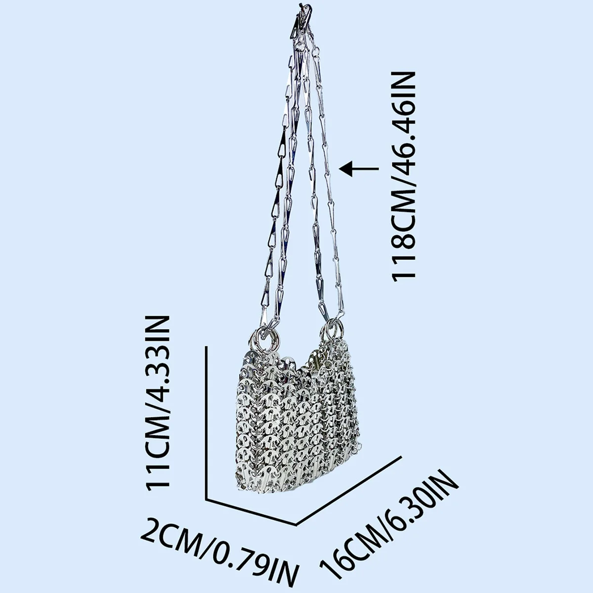 Silver Shiny Bag Handmade Woven Beaded Sequin Bag Mobile Phone Bag Long Shoulder Strap Single Shoulder Crossbody Bag for Women
