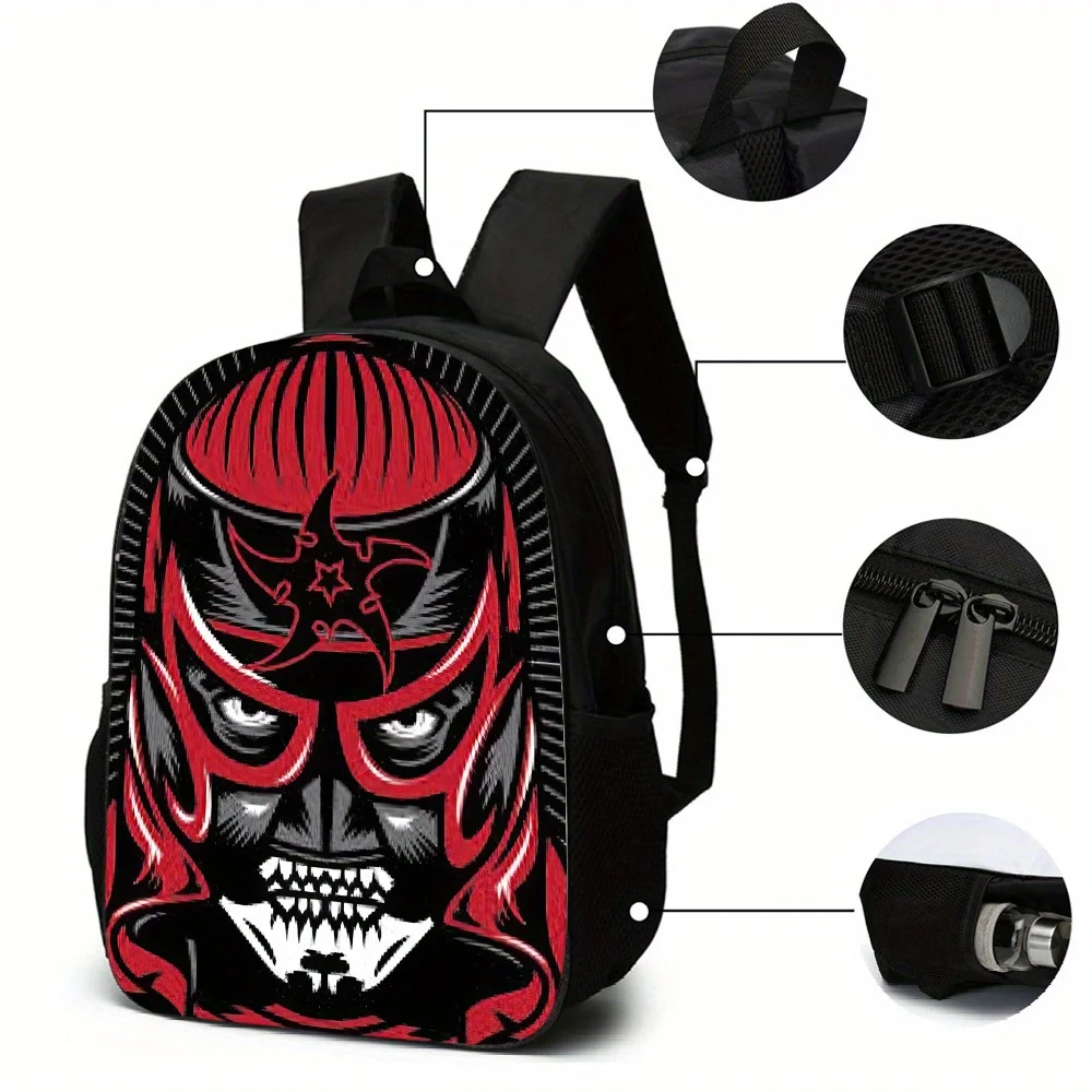 Lucha Libre Wrestler 3pcs Backpack Collection, Featuring a Spacious Casual Double-Shoulder Backpack, a Pencil Case, And a Messen