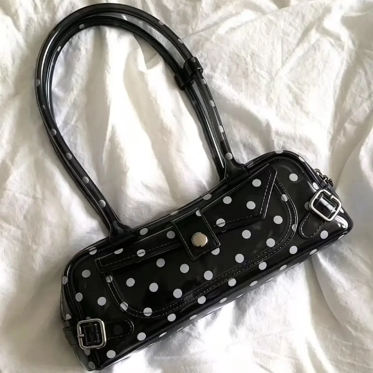 Sweet Polka Dot Transparent Pvc Jelly Tube Handbag Candy Colored Mini Top Handle Shoulder Bag Summer Seaside Vacation Tote Bag