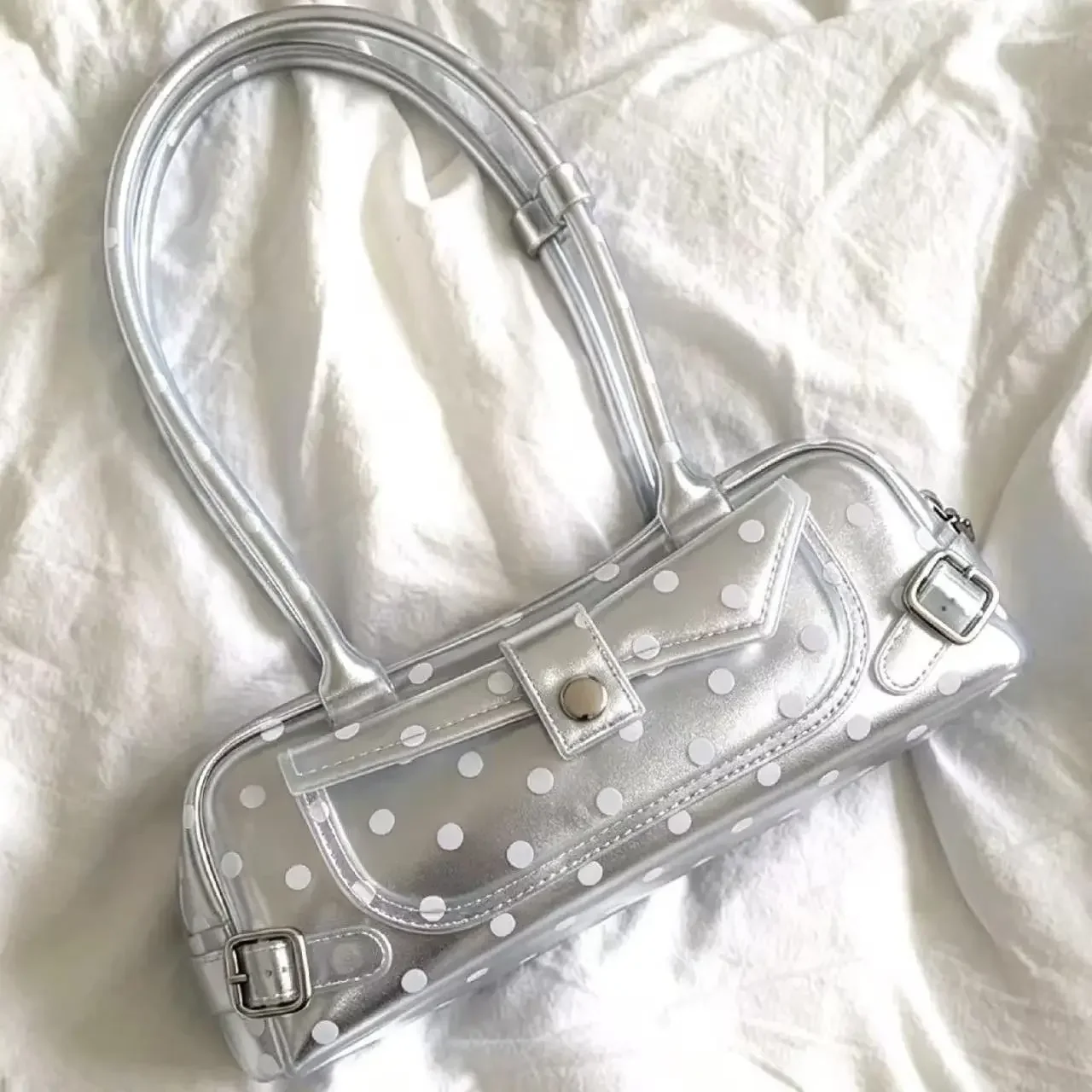 Sweet Polka Dot Transparent Pvc Jelly Tube Handbag Candy Colored Mini Top Handle Shoulder Bag Summer Seaside Vacation Tote Bag