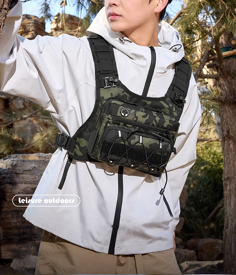 Tactical Bag Front Chest Rig Vest Backpack for Camping Hunting Bag Men Running Cycling Reflective Travel Hydration Fanny Pack