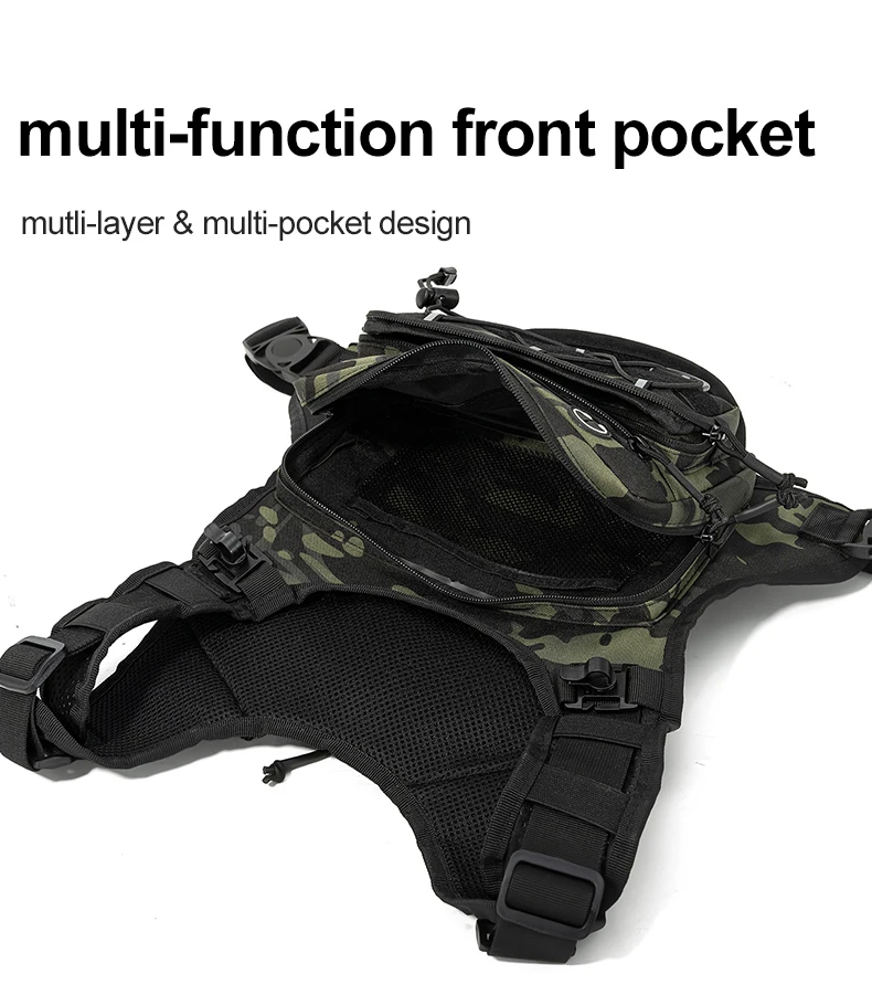 Tactical Bag Front Chest Rig Vest Backpack for Camping Hunting Bag Men Running Cycling Reflective Travel Hydration Fanny Pack