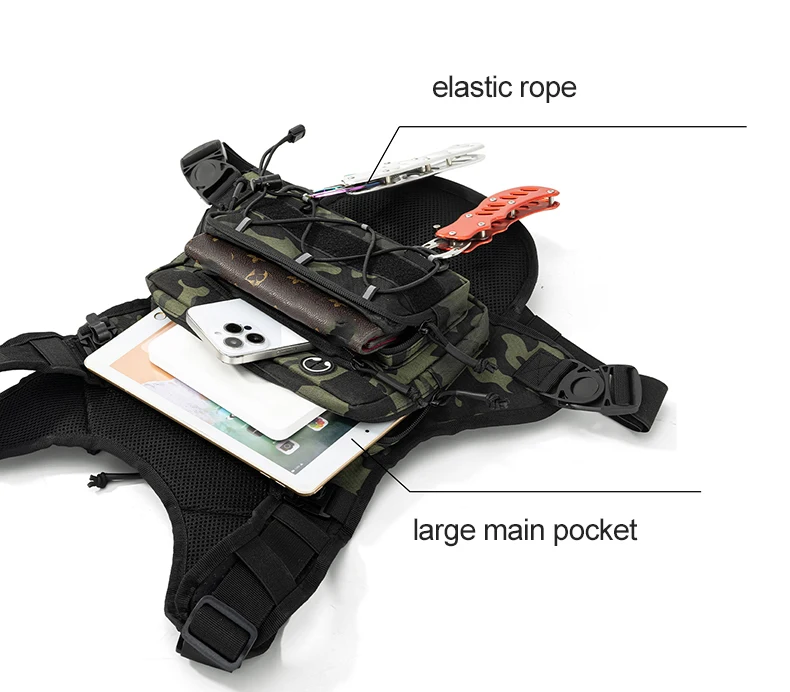 Tactical Bag Front Chest Rig Vest Backpack for Camping Hunting Bag Men Running Cycling Reflective Travel Hydration Fanny Pack