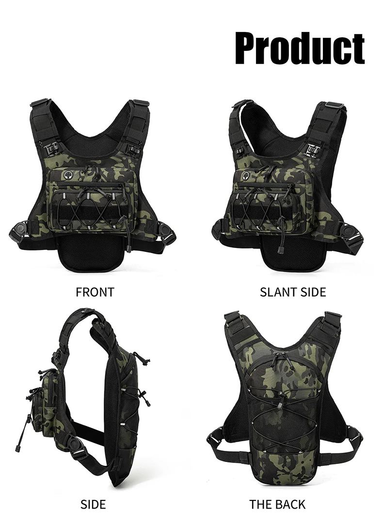 Tactical Bag Front Chest Rig Vest Backpack for Camping Hunting Bag Men Running Cycling Reflective Travel Hydration Fanny Pack