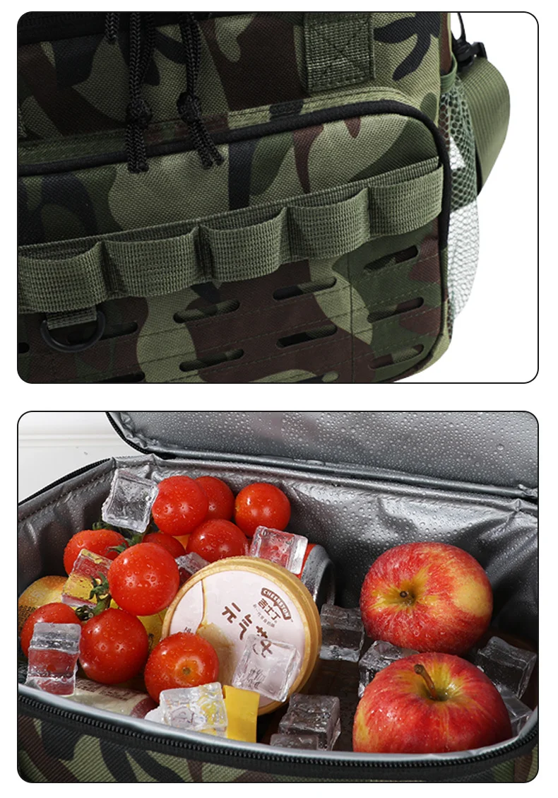 Camouflage outdoor double-layer picnic bag, portable insulated bag, large-capacity camping lunch bag, outdoor ice bag, lunch box
