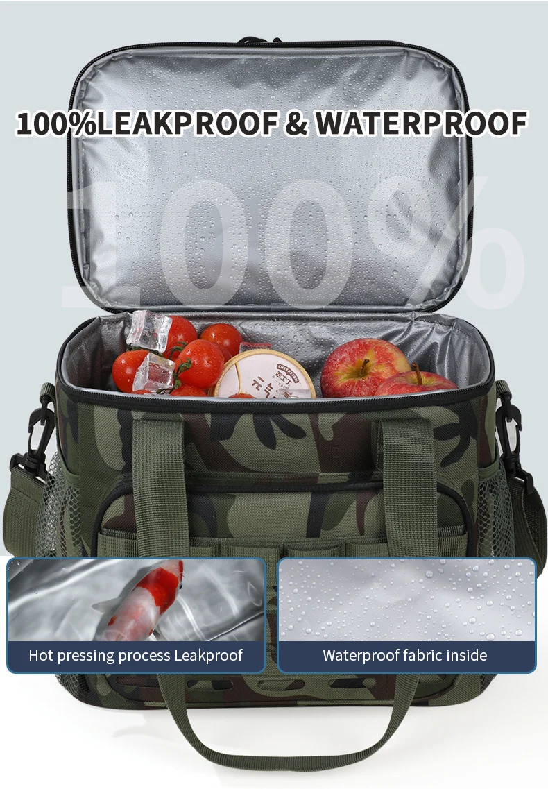 Camouflage outdoor double-layer picnic bag, portable insulated bag, large-capacity camping lunch bag, outdoor ice bag, lunch box
