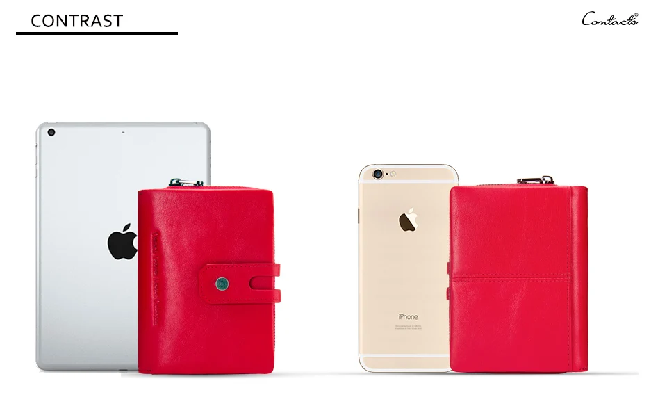 Contact'S Genuine Leather Short Wallet Women Fashion Small Coin Purse Zipper Hasp Card Holder Wallets for Women Portfel Damski