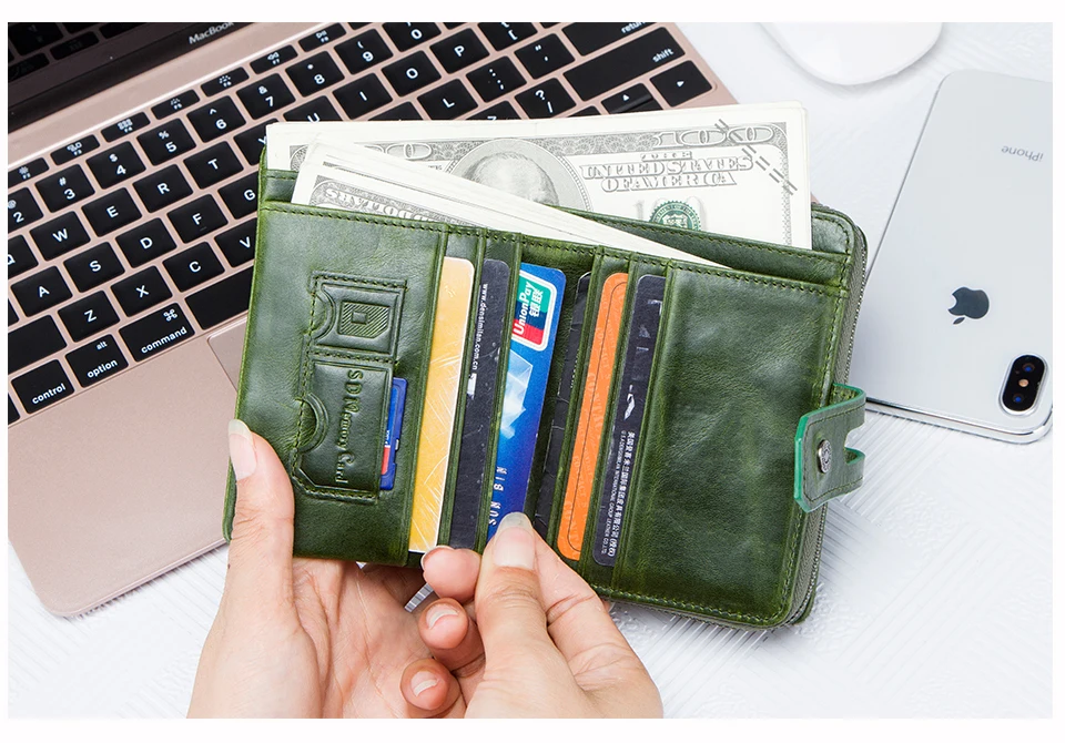 Contact'S Genuine Leather Short Wallet Women Fashion Small Coin Purse Zipper Hasp Card Holder Wallets for Women Portfel Damski