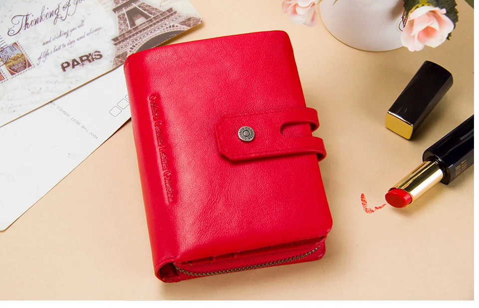 Contact'S Genuine Leather Short Wallet Women Fashion Small Coin Purse Zipper Hasp Card Holder Wallets for Women Portfel Damski