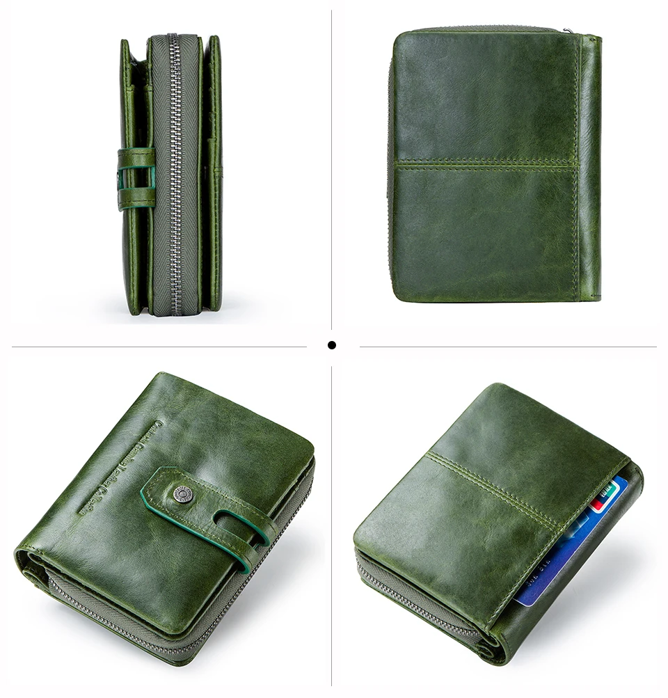 Contact'S Genuine Leather Short Wallet Women Fashion Small Coin Purse Zipper Hasp Card Holder Wallets for Women Portfel Damski