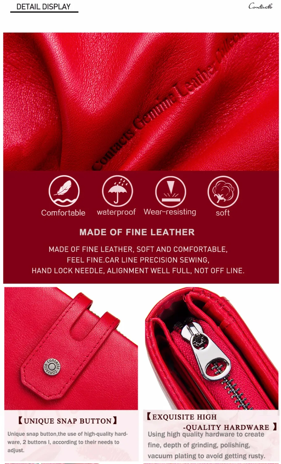 Contact'S Genuine Leather Short Wallet Women Fashion Small Coin Purse Zipper Hasp Card Holder Wallets for Women Portfel Damski