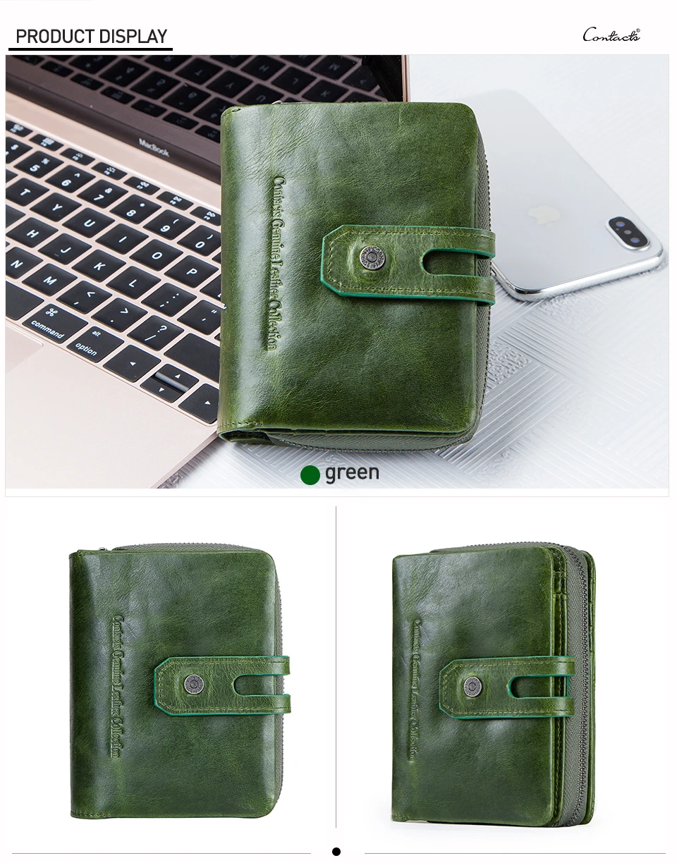 Contact'S Genuine Leather Short Wallet Women Fashion Small Coin Purse Zipper Hasp Card Holder Wallets for Women Portfel Damski