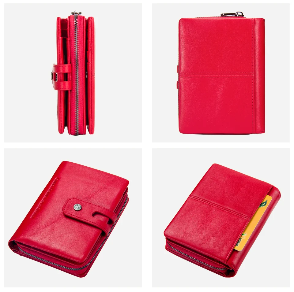 Contact'S Genuine Leather Short Wallet Women Fashion Small Coin Purse Zipper Hasp Card Holder Wallets for Women Portfel Damski