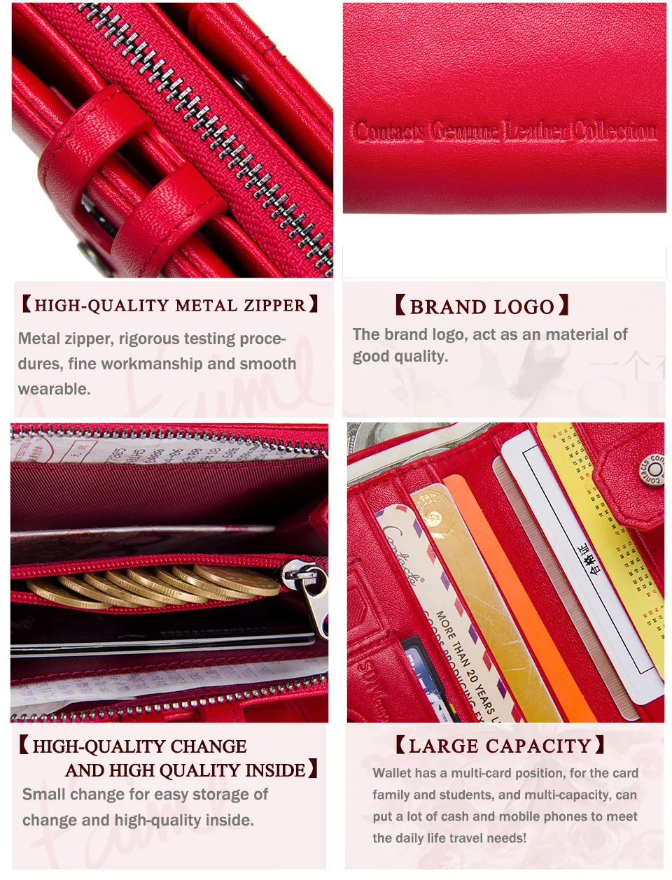 Contact'S Genuine Leather Short Wallet Women Fashion Small Coin Purse Zipper Hasp Card Holder Wallets for Women Portfel Damski