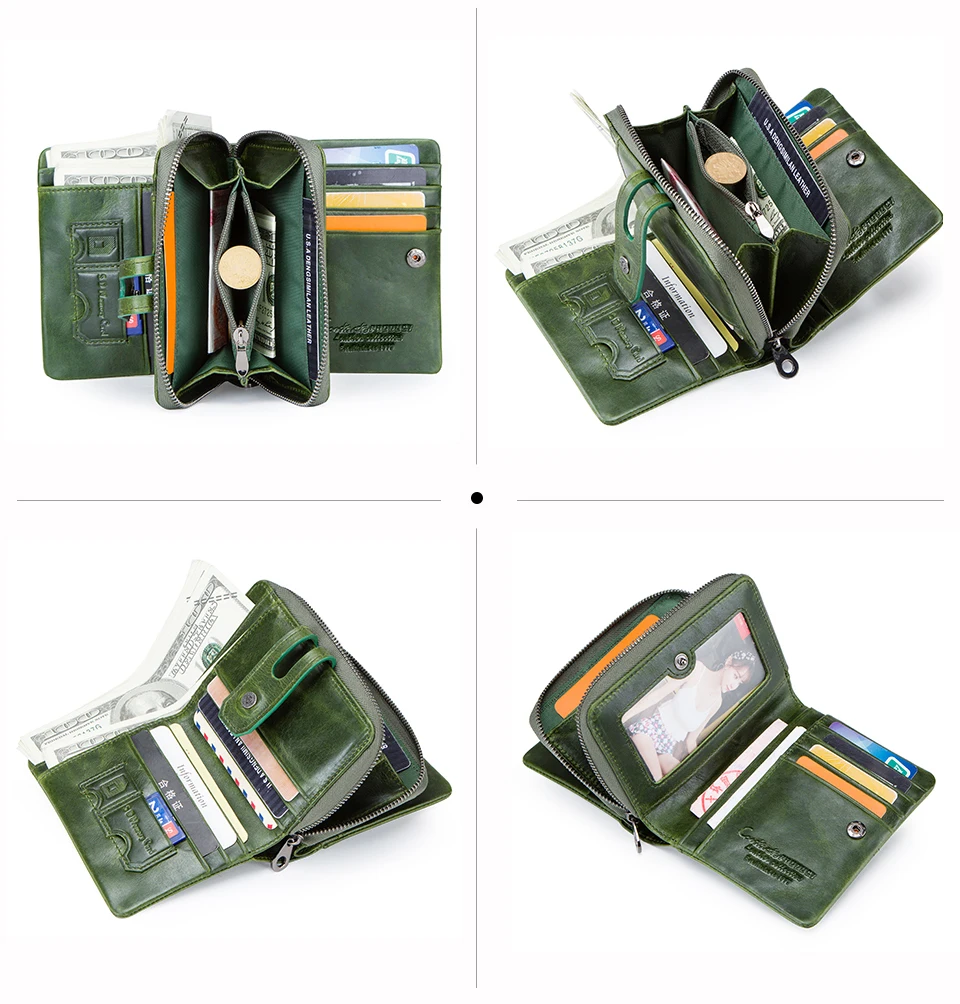 Contact'S Genuine Leather Short Wallet Women Fashion Small Coin Purse Zipper Hasp Card Holder Wallets for Women Portfel Damski