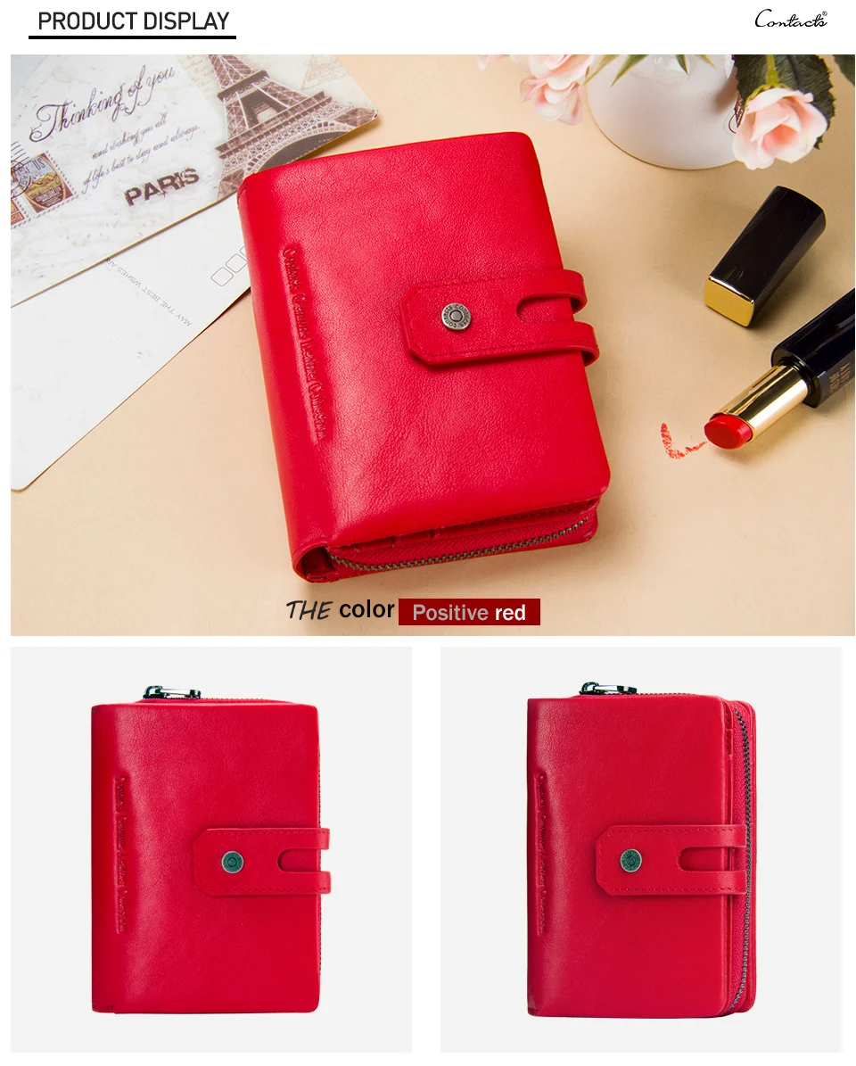 Contact'S Genuine Leather Short Wallet Women Fashion Small Coin Purse Zipper Hasp Card Holder Wallets for Women Portfel Damski