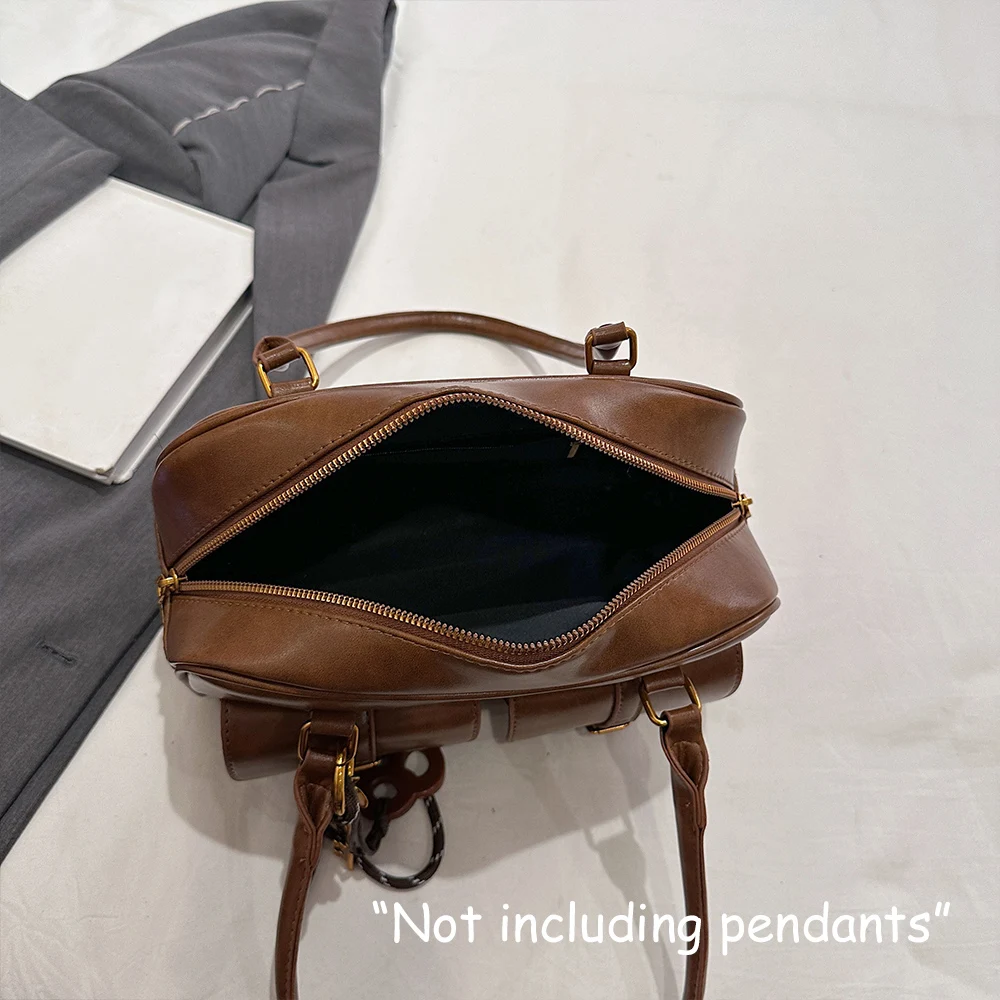 Women's Retro Solid Color Pu Leather Shoulder Bag with Multiple Pockets, Large Capacity, Exquisite and Fashionable Handbag