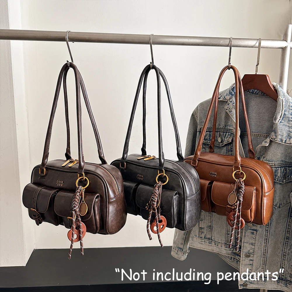 Women's Retro Solid Color Pu Leather Shoulder Bag with Multiple Pockets, Large Capacity, Exquisite and Fashionable Handbag