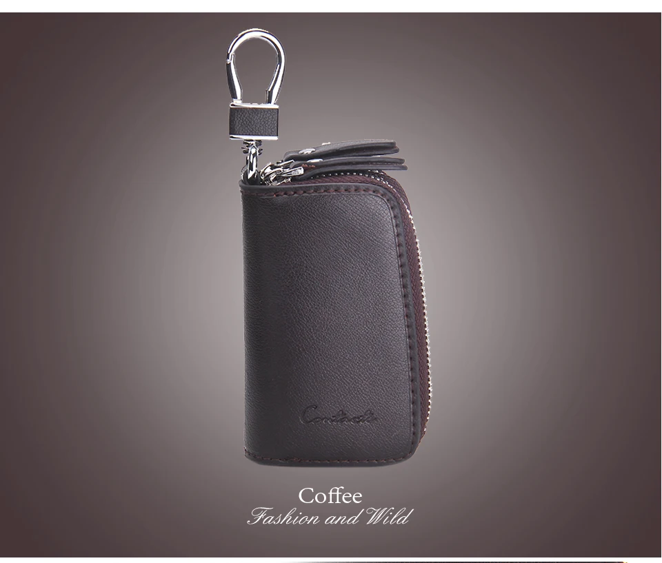 CONTACT'S Genuine Leather Car Key Wallets Fashion Key Holder Housekeeper Keys Organizer Double Zipper Keychain Case Key Pouch