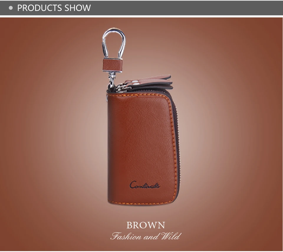 CONTACT'S Genuine Leather Car Key Wallets Fashion Key Holder Housekeeper Keys Organizer Double Zipper Keychain Case Key Pouch